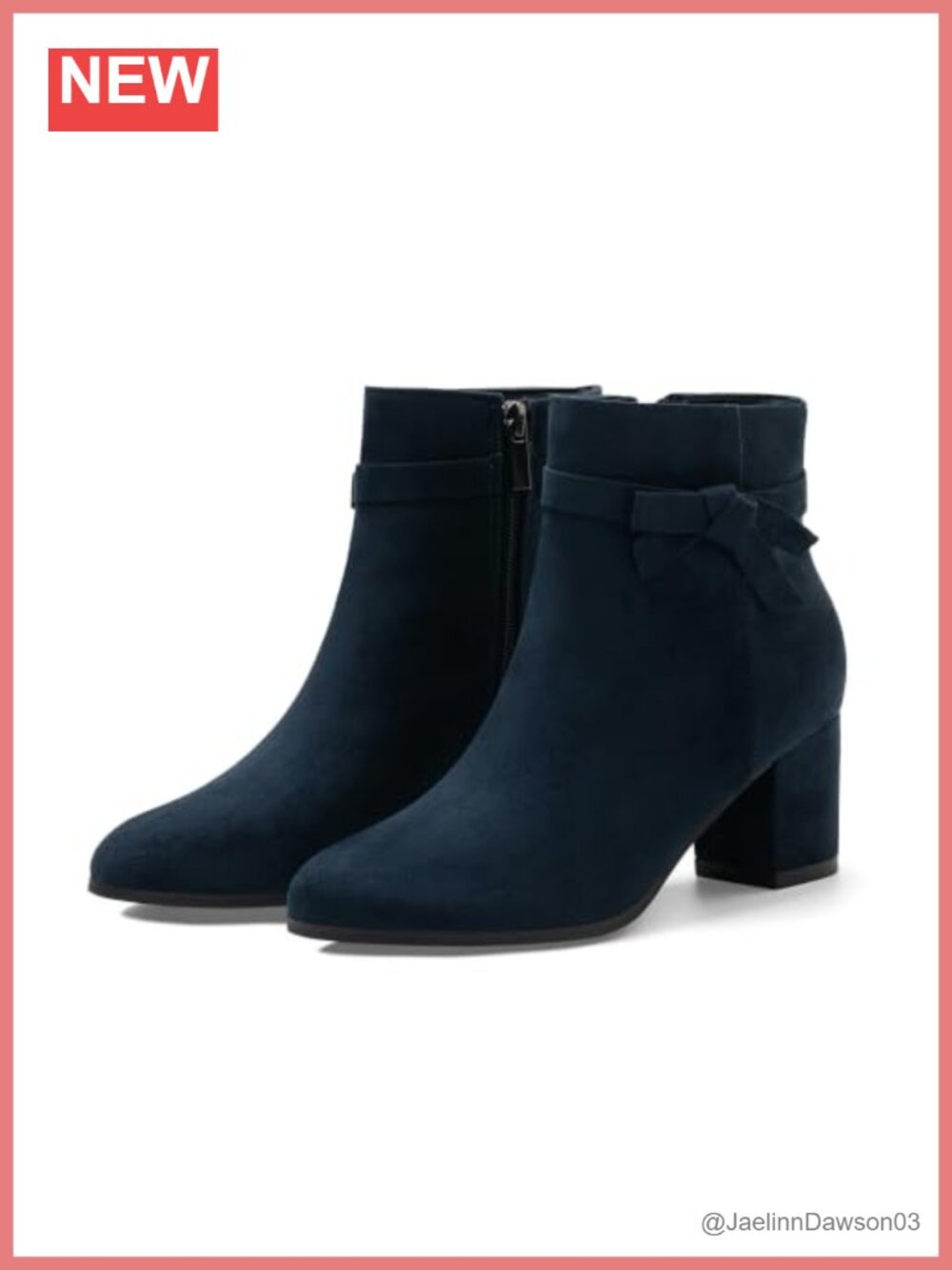 Women's Bow Ankle Boots Chunky Heel Closed Toe Zip Booties Faux Suede